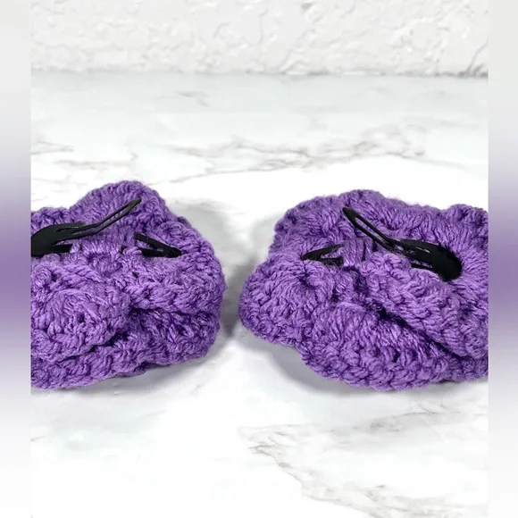 Set Of 2 Purple Crochet Flower Barrettes - Picture 3 of 5